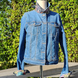 New Handmade Denim Jacket Silk Scarf Johnny Was Design for Woman