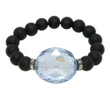 Gigi & Sugar Faceted Blue Smoke Oval Crystal Black Matte Beads Stretch Bracelet