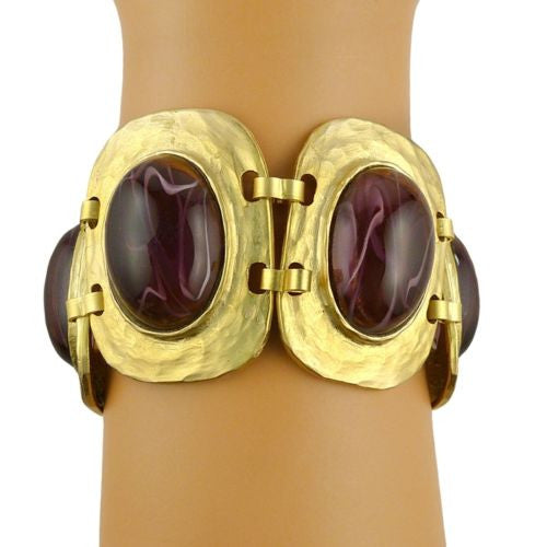 Kenneth Jay Lane Montana Blue or Amethyst Large Cabochon Satin Gold Bracelet KJL - ILoveThatGift