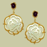 Cristina Sabatini Carved Rose Earrings MOP in 14K Gold and Amethyst - ILoveThatGift