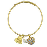 Mariana Guardian Angel Crystal Charm Bangle Bracelet Matte Gold 001AB Clear AB - ILoveThatGift