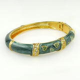 Green Swirl Enamel Gold Toned Bangle Bracelet Pave Hearts - ILoveThatGift