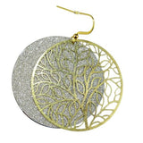 Gold tone Silver Sparkle Round Disc Earrings RUSH Denis Charles Abstract Tree Pa - ILoveThatGift