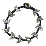 Butterfly Bead Bracelet by Marah Silver Alloy Black Cotton