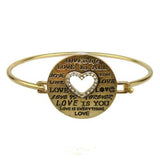 Love Heart Bangle Bracelet in Gold with Rhinestones by Liza Kim - ILoveThatGift