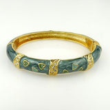 Green Swirl Enamel Gold Toned Bangle Bracelet Pave Hearts - ILoveThatGift