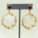 Cristina Sabatini Carved Rose Earrings MOP in 14K Gold and Amethyst - ILoveThatGift