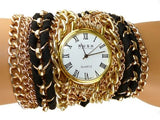 Wrap Watch Bracelet Black Suede Gold Toned Chain by RUSH Denis Charles