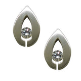 B.Tiff Drop Silver Stainless Steel Earrings Tension Set .10ct Solitaire Cut Roun
