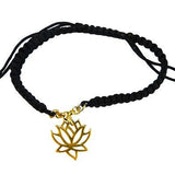 Gold Plated Bronze Open Lotus on Black Macrame Bracelet by Athena Designs