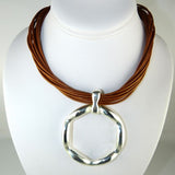 Simon Sebbag Leather Necklace Metallic Copper Shimmer Open Sterling Silver Round - ILoveThatGift