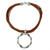 Simon Sebbag Leather Necklace Metallic Copper Shimmer Open Sterling Silver Round