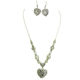 Silver Gold Tone Heart Hearts Adjustable Necklace and Earring Set
