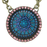 Dorata Handmade Blue Compass Pendant Necklace Pink Rhinestone