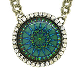 Dorata Handmade Green Blue Compass Pendant Necklace Clear Rhinestone