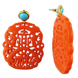 Kenneth Jay Lane Turquoise Top Coral Carved Drop Pierced Earrings - ILoveThatGift