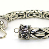 8mm Sterling Silver Mens Handmade Bali Solid Byzantine Link Bracelet with Hook Clasp