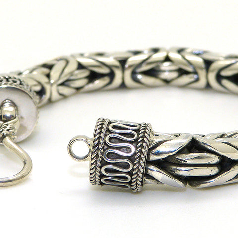 8mm Sterling Silver Mens Handmade Bali Solid Byzantine Link Bracelet with Hook Clasp - ILoveThatGift