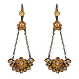 Israeli Designer Inspired Amber Bronze Earrings Flower Crystal Dangle - ILoveThatGift