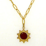Persimmon Red Stone Pendant 14K Gold plated Chain Necklace by Trades Haim Shahar