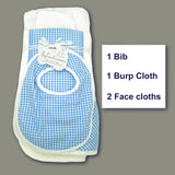 Infantissima Bib, Burp Burpy, Hooded Towel  Set  - Blue Gingham Check