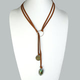 Gigi & Sugar Deerskin Rainbow Pearl Rhinestone Coin Leather Necklace Choker Brown - ILoveThatGift