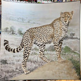70% Cashmere 30% Silk Scarf Fashion Tan Cheetah Leopard Shawl Hand Rolled Kerchief 53