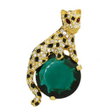 Kenneth Jay Lane KJL Gold-tone Crystal Emerald and Enamel Leopard Pin Brooch