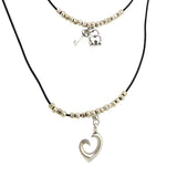 Lilly's Allure Black Leather Silver Double Heart Necklace N23 Wear w Uno de 50 - ILoveThatGift