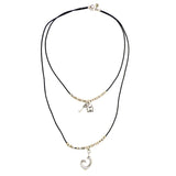 Lilly's Allure Black Leather Silver Double Heart Necklace N23 Wear w Uno de 50 - ILoveThatGift