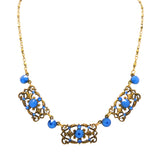 Anne Koplik 3 Stoned Fila Frame Necklace NK4749RBL Gold Blue