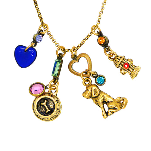 Anne Koplik My Dog, Fire Hydrant, Bowl, Heart Charm Pendant Necklace Swarovski Crystals NKJ104DOG - ILoveThatGift