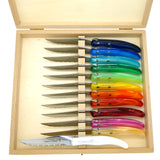 NEW Claude Dozorme Laguiole Steak Knife Gift Set of 12 Rainbow Colors