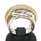 925 TriColor Sterling Silver Italian Pave Smooth Finish Crossover Ring Size 7.5 - ILoveThatGift