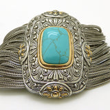 Turquoise Silver Toned Western Style Bracelet