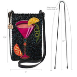 Mary Frances Fierce Beaded Embroidered Take a Sip Leather Phone Glasses Bag Black