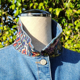 New Handmade Denim Jacket Silk Floral Scarf Johnny Was Design for Woman