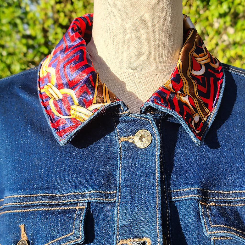 New Handmade Denim Jacket Designer Silk Scarf for Woman