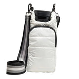 Copy of Wanderfull Water Bottle Bag White Glossy & Striped Strap Carrier Puffer Tote Quilted Handbag Sling Crossbody