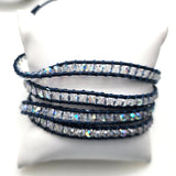 NEW Chan Luu Wrap Bracelet Clear Crystal Blue Leather 5 Wrap 000