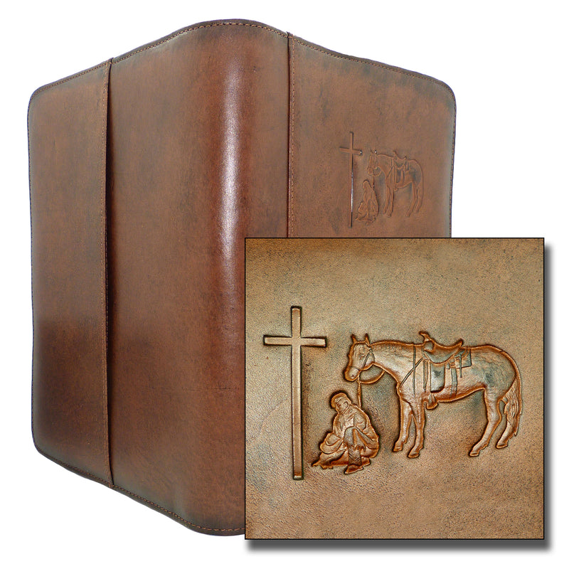 Nocona Western Bible Leather Case Cover Praying Cowboy Zippered Brown 0650608 - ILoveThatGift