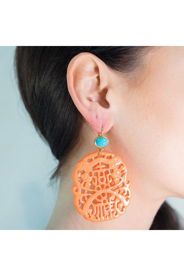 Kenneth Jay Lane Turquoise Top Coral Carved Drop Pierced Earrings - ILoveThatGift