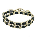 New Classic Silver Chain Link and Black Leather Double Wrap Hook Bracelet - ILoveThatGift
