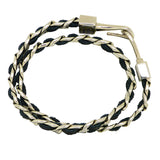 New Classic Silver Chain Link and Black Leather Double Wrap Hook Bracelet - ILoveThatGift