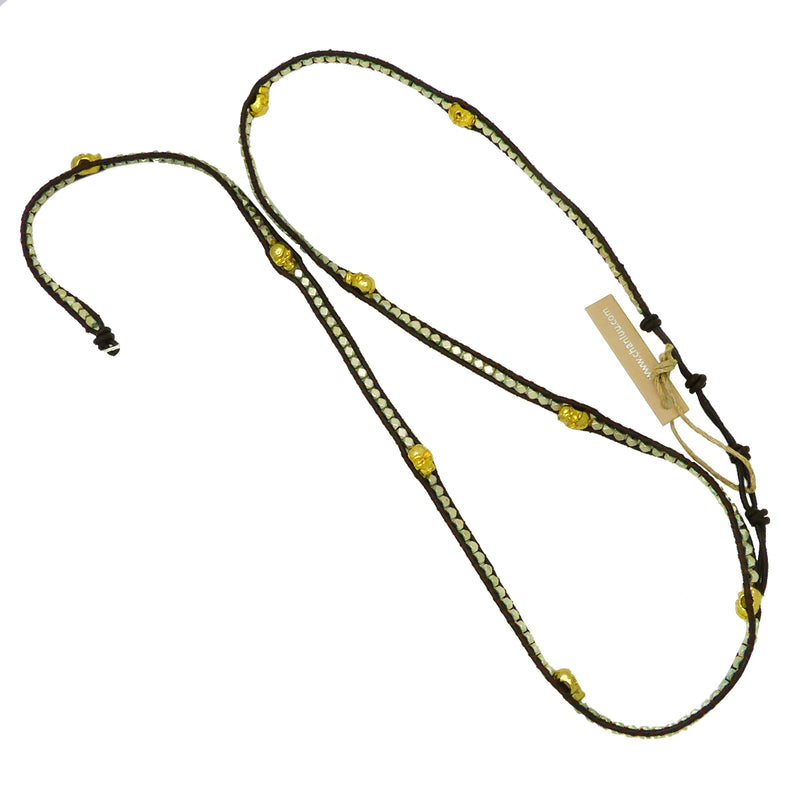 Chan Luu Wrap Bracelet Gold Skull Silver Bead Dark Brown Leather 5 Wrap 206