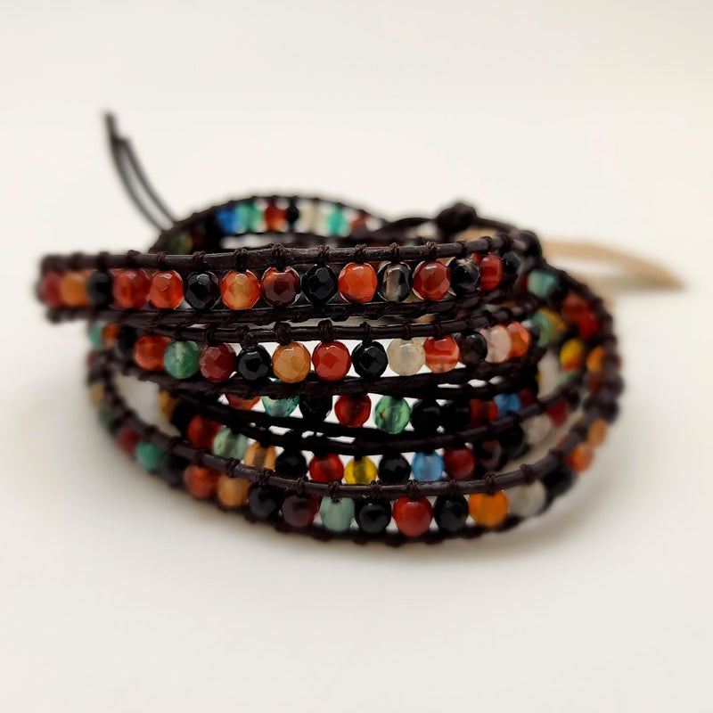 NEW Chan Luu Wrap Bracelet Brown Leather Multicolor Stones 5 Wrap 208