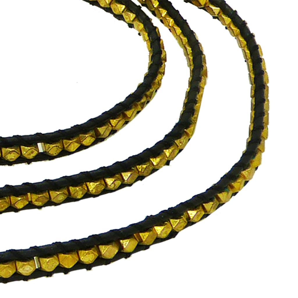 Chan Luu Wrap Bracelet Gold Bead and Dark Brown Leather 5 Wrap 210