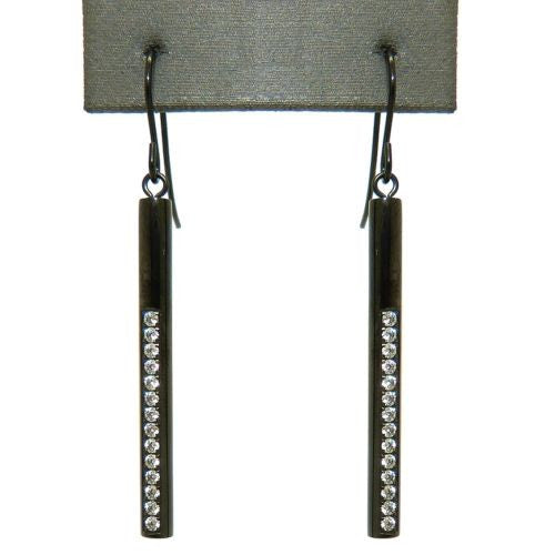 B.Tiff Bar II Black Stainless Steel Earrings Tension Set Pavé 0.02ct CZ - ILoveThatGift