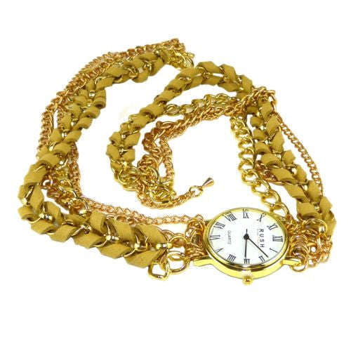 Wrap Watch Bracelet Cream Suede Gold Toned Chain by RUSH Denis Charles - ILoveThatGift