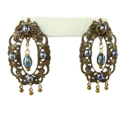 Jan Michaels Oval Wreath Earrings Amethyst Pearl Victorian - ILoveThatGift